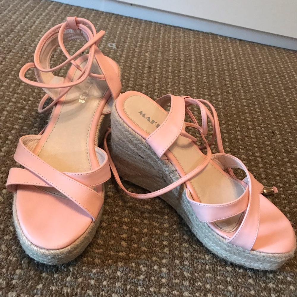 Pink lace-up wedges